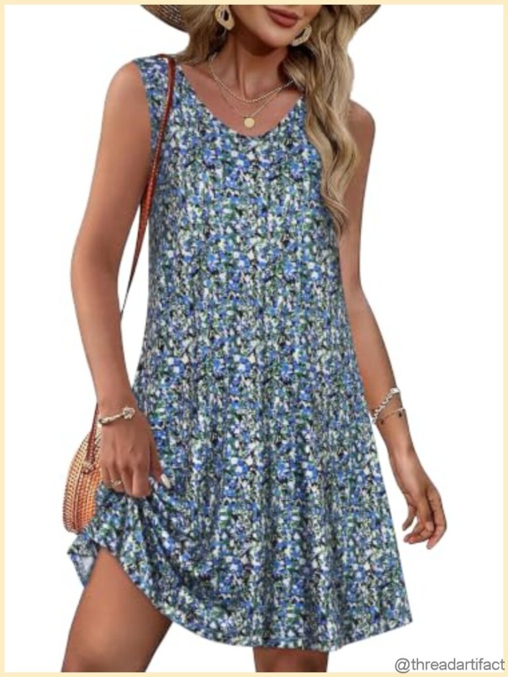 Womens Summer Dress V Neck Sleeveless A-Line Sundress with Pockets